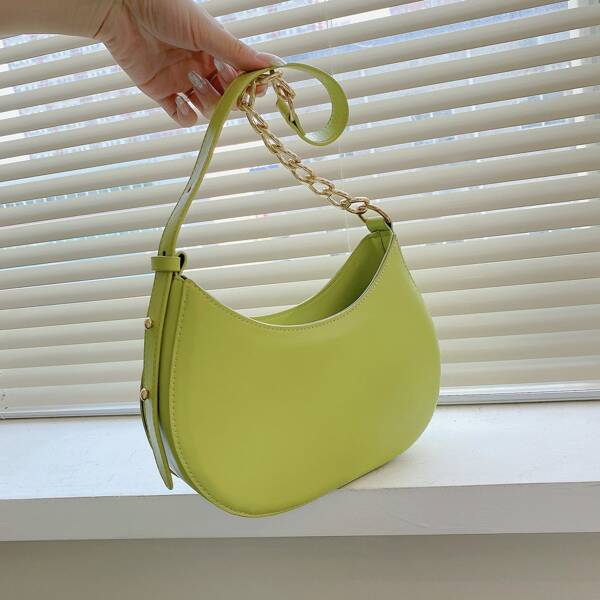 

Minimalist Zip Chain Shoulder Bag, Green