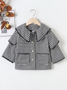 女孩千鳥格雙口袋花呢外套 - 黑與白 - 查看 1