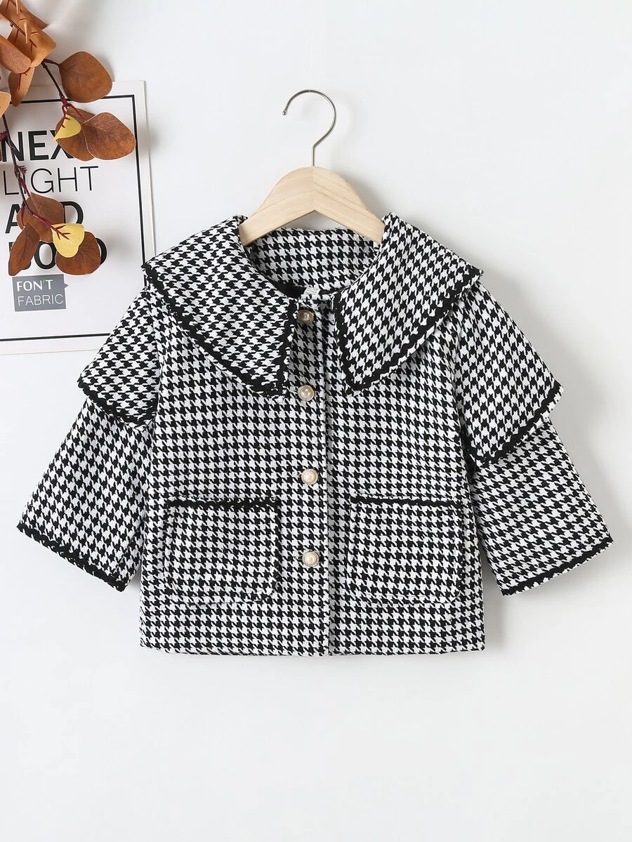 女孩千鳥格雙口袋花呢外套 - 黑與白 - 查看 1