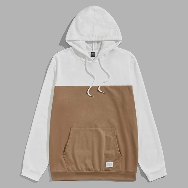 

Men Two Tone Patched Detail Kangaroo Pocket Drawstring Hoodie, Multicolor