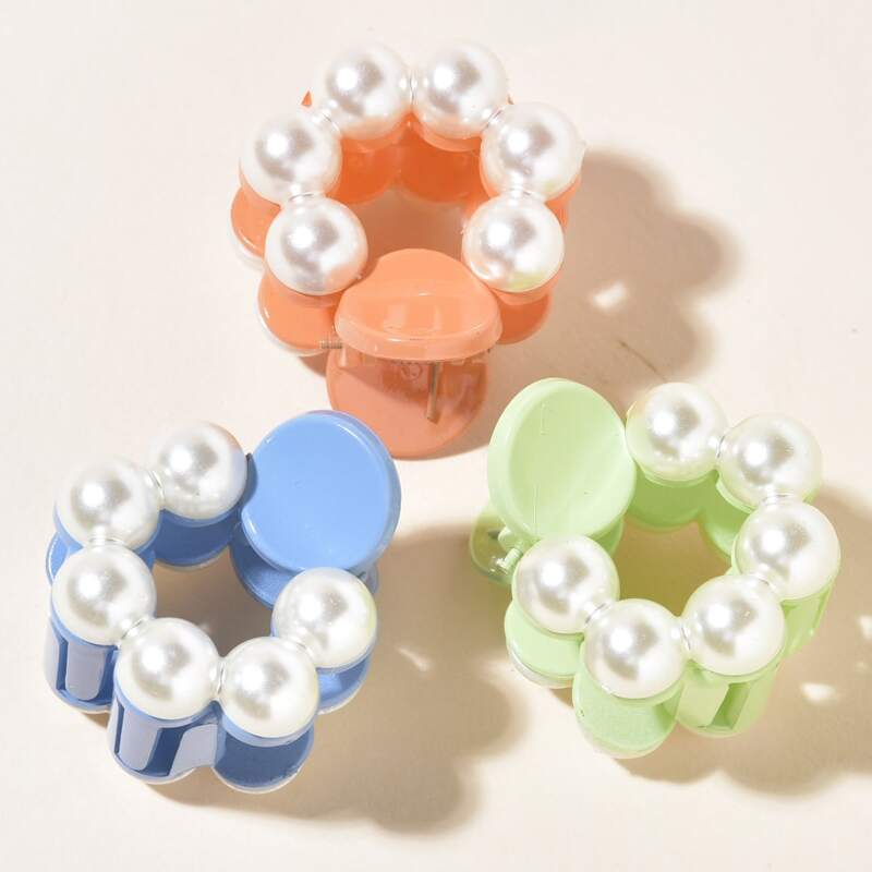 

3pcs Faux Pearl Decor Hair Claw, Multicolor