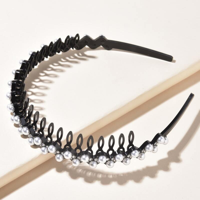 

1pc Faux Pearl Decor Headband, Black and white