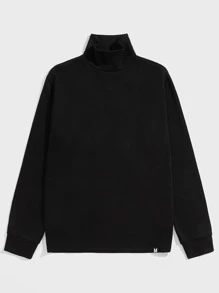 GENTILAND Men Rolled Neck Letter Patched Pullover - Black - View 1