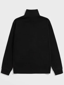GENTILAND Men Rolled Neck Letter Patched Pullover - Black - View 2