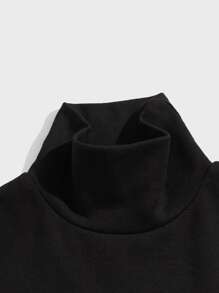 GENTILAND Men Rolled Neck Letter Patched Pullover - Black - View 4