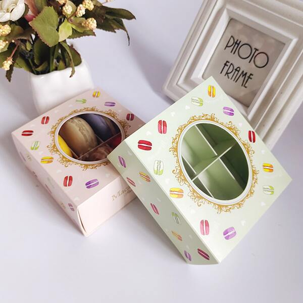 

5pcs Macaron Print Random Color Dessert Box, Multicolor
