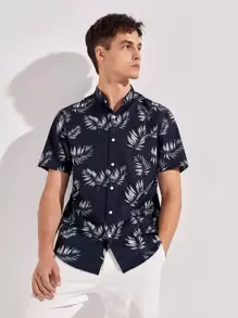 GENTILAND 男士熱帶圖案襯衫 - 黑色 - 查看 1