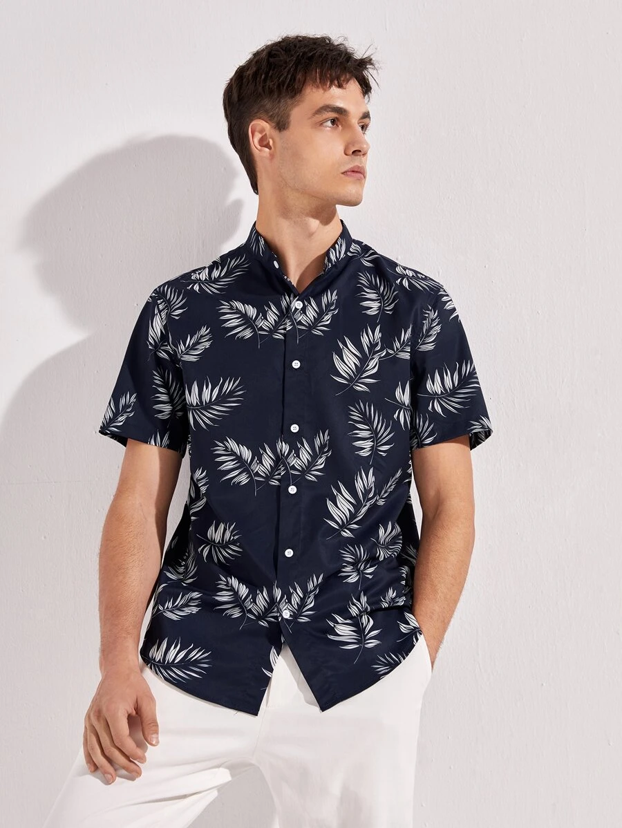 GENTILAND 男士熱帶圖案襯衫 - 黑色 - 查看 1