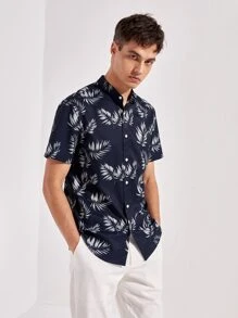 GENTILAND 男士熱帶圖案襯衫 - 黑色 - 查看 3