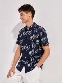 GENTILAND 男士熱帶圖案襯衫 - 黑色 - 查看 4