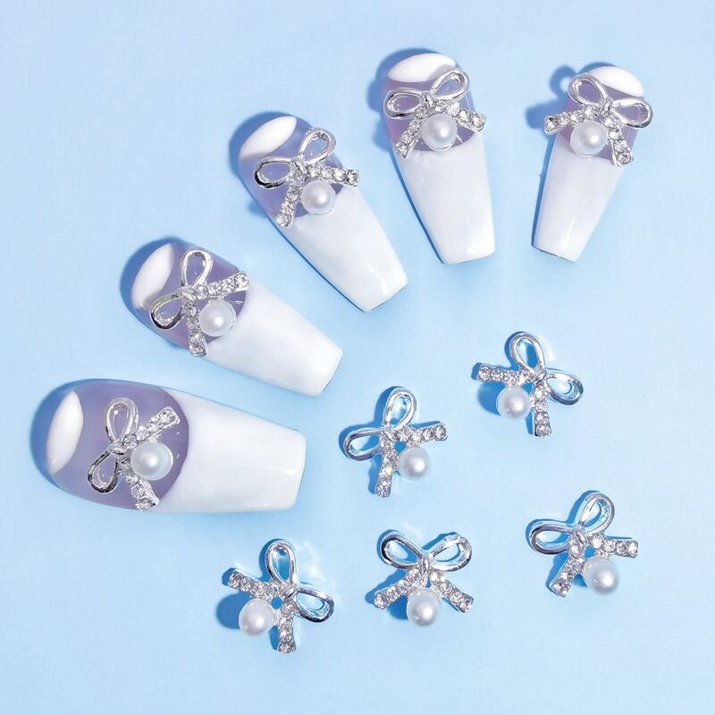 

10pcs Bowknot Shaped Nail Art Decoration, Silver