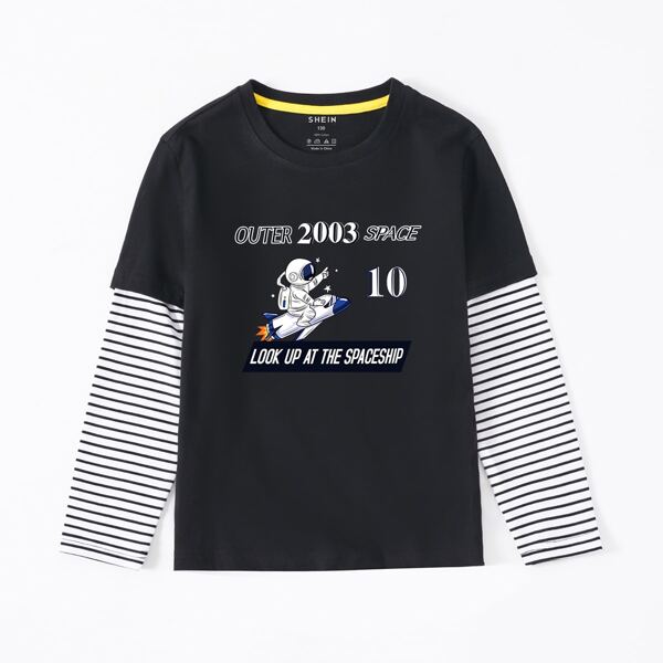 

Toddler Boys 2 In 1 Slogan & Astronaut Print Tee, Black