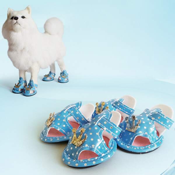 

4pcs Crown Decor Pet Shoes, Multicolor