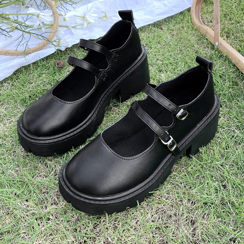 

Double Buckle Strap Mary Janes, Black