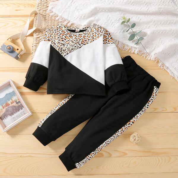 

Toddler Girls Leopard Print Color Block Pullover & Sweatpants, Multicolor