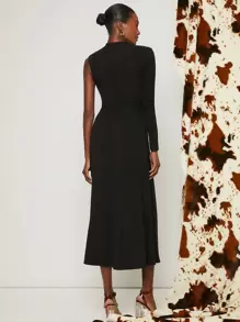 Cut Out Front Split Thigh Dress - Black - View 2