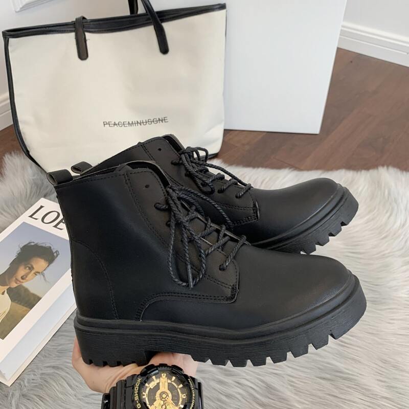 

Lace-up Front Combat Boots, Black