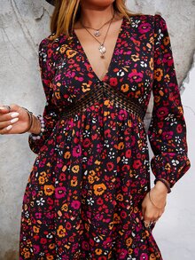 Rusttydustty Đầm Tương phản ren Viên lá sen Hoa Boho - Nhiều màu - Xem 6