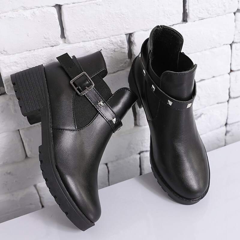 

Studded & Buckle Decor Boots, Black