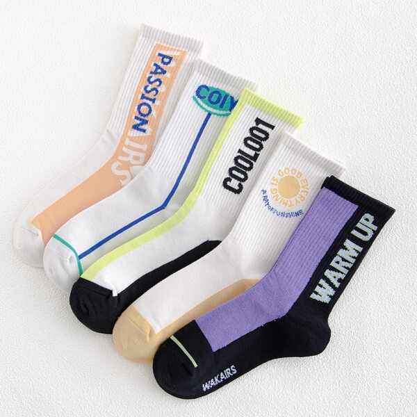 

5pairs Letter Graphic Crew Socks, Multicolor