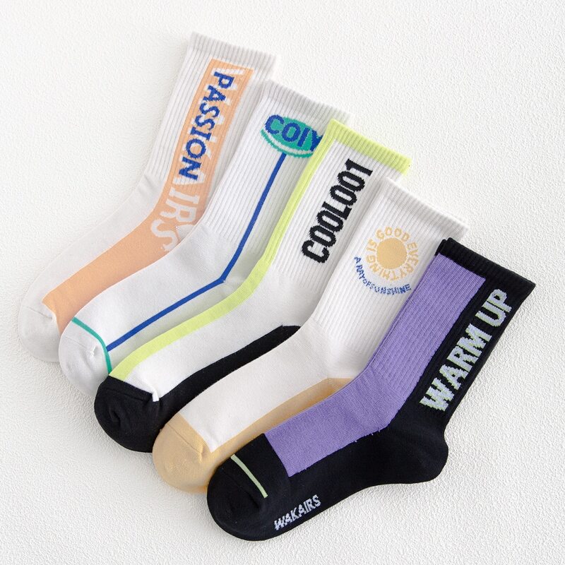 

5pairs Letter Graphic Crew Socks, Multicolor
