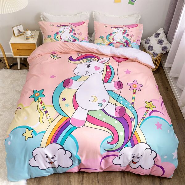 

Unicorn Print Kids Duvet Cover Set Without Filler, Multicolor