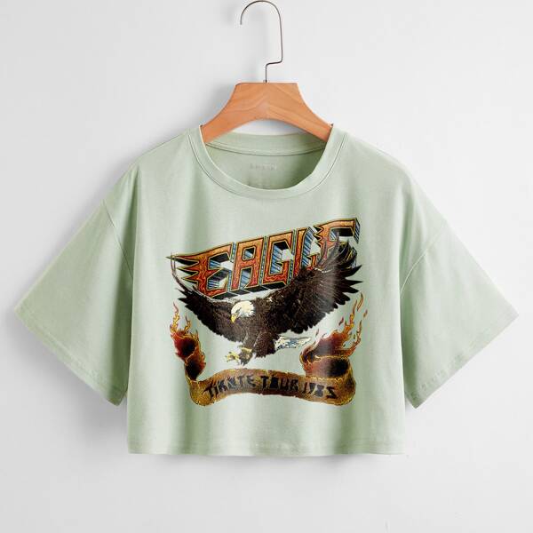 

Eagle & Letter Graphic Crop Tee, Mint green