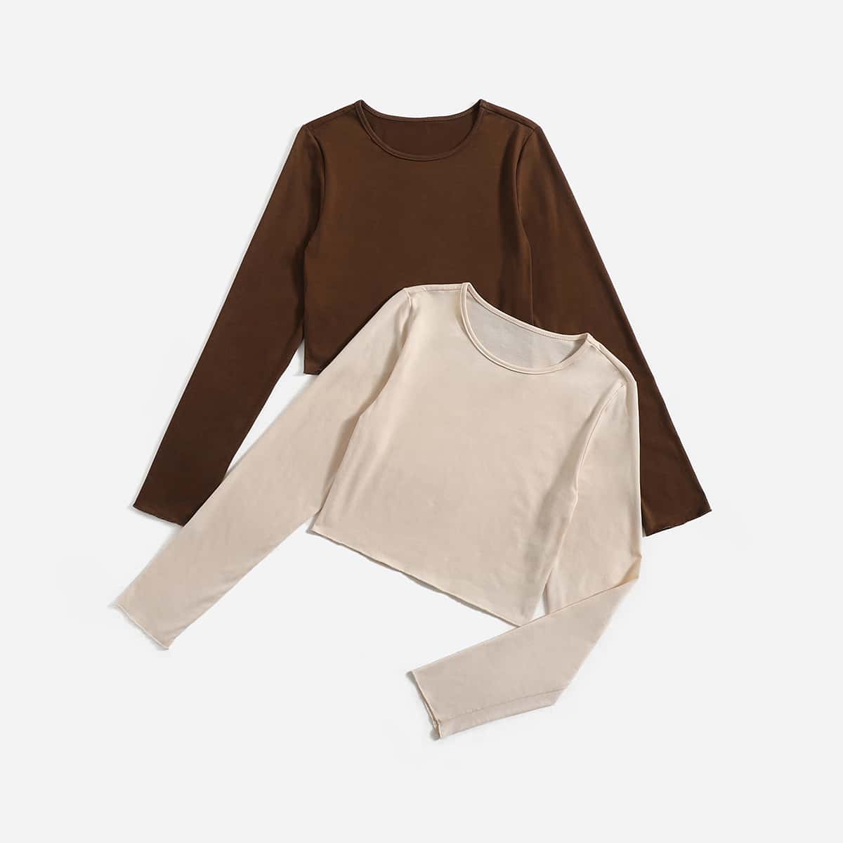 

2pcs Solid Crop Tee, Multicolor