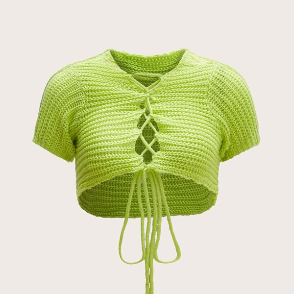

Lace Up Front Knit Top, Lime green