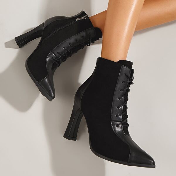

Lace-up Front Chunky Heeled Boots, Black