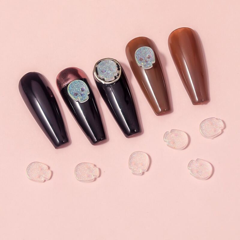 

10pcs Halloween Skull Design Nail Art Decoration, Clear