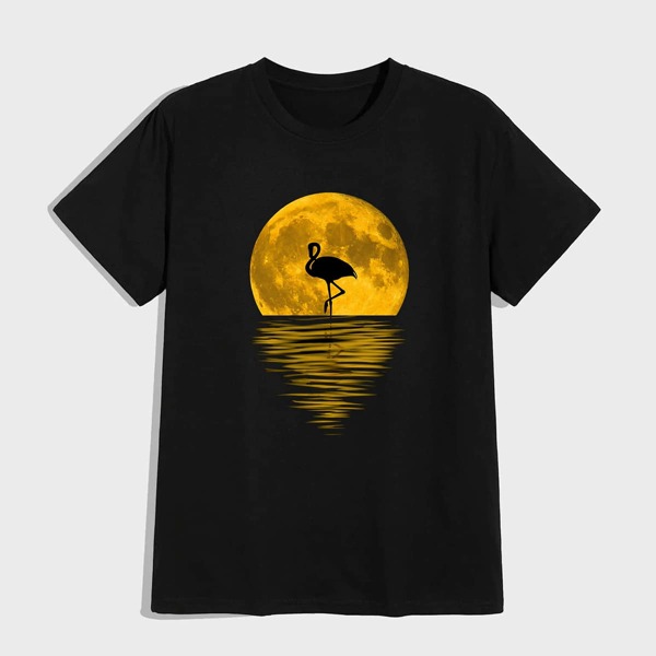 

Guys Crane Moon Print Tee, Black