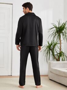 Hombres Set homewear con bolsillo delantero de satén - Negro - Ver 2