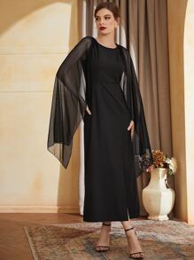 Modelyn Solid Cape Sleeve Dress - Black - View 1
