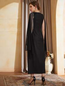 Modelyn Solid Cape Sleeve Dress - Black - View 2