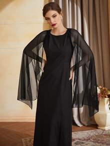 Modelyn Solid Cape Sleeve Dress - Black - View 3