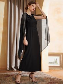 Modelyn Solid Cape Sleeve Dress - Black - View 4