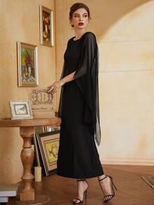 Modelyn Solid Cape Sleeve Dress - Black - View 5
