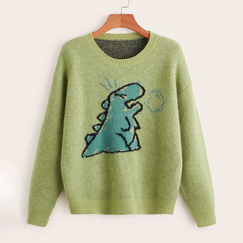 

Dinosaur Pattern Sweater, Lime green