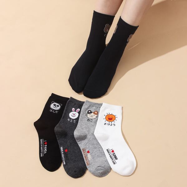 

5pairs Cartoon Graphic Crew Socks, Multicolor