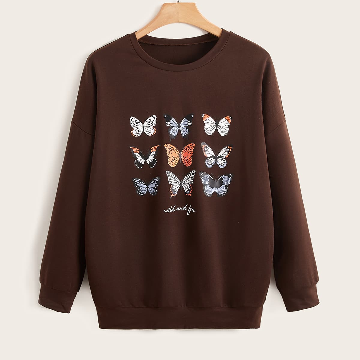 

Butterfly Print Sweatshirt, Chocolate brown
