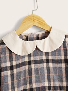 Girls Plaid Contrast Collar Dress - Multicolor - View 3