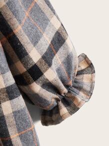 Girls Plaid Contrast Collar Dress - Multicolor - View 4