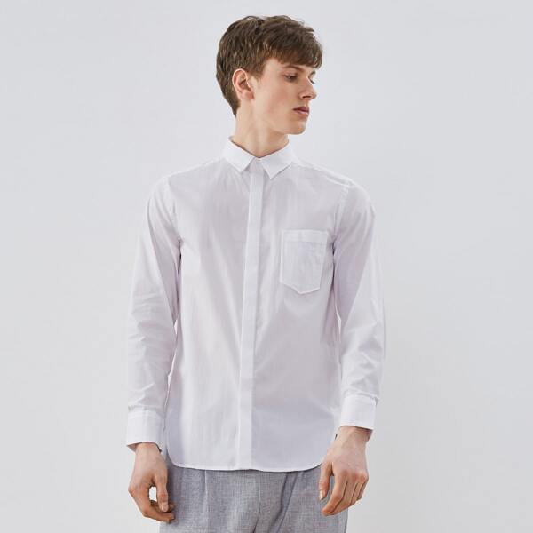 

Men Solid Pocket Patched Shirt, White