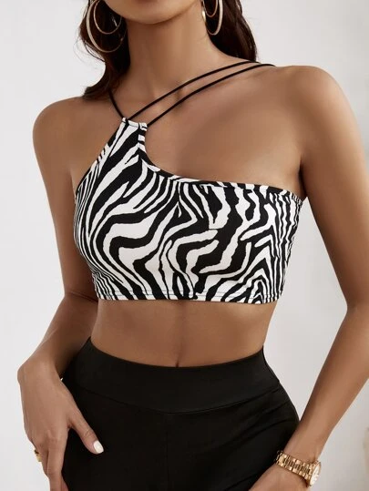 SHEINSXYZebraStripedAsymmetricalNeckCropCamiTop - SHEIN Best Sellers