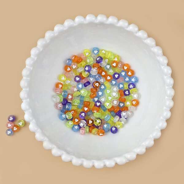 

200pcs Heart Decor Bead DIY Jewelry Accessory, Multicolor