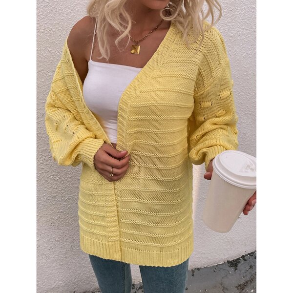 

Pom Pom Striped Drop Shoulder Cardigan, Yellow