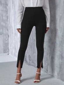 Split Hem Skinny Pants - Black - View 3