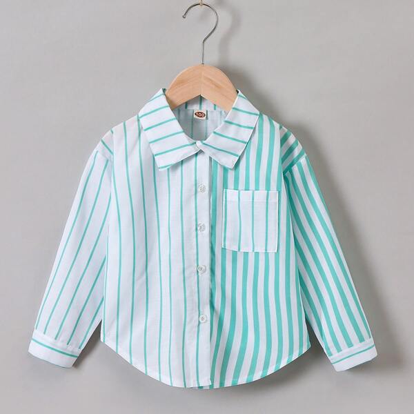 

Toddler Girls Striped Pocket Front Blouse, Green