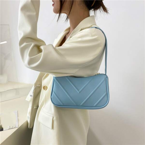 

Textured Baguette Bag, Blue